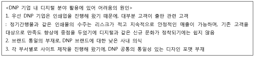 DNP 기업 내 디지털 분야 활용에 있어 어려움의 원인