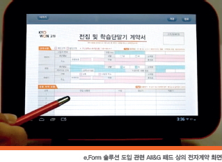 e.Form 솔루션 도입 관련 All&G 패드 상의 전자계약 화면